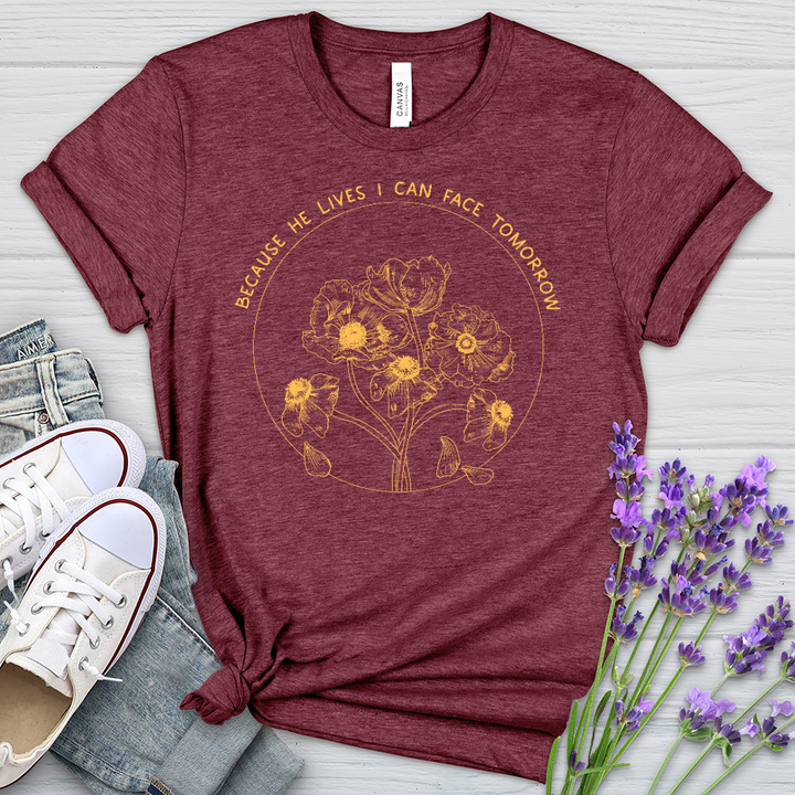 Because He Lives Floral Circle Heathered Tee