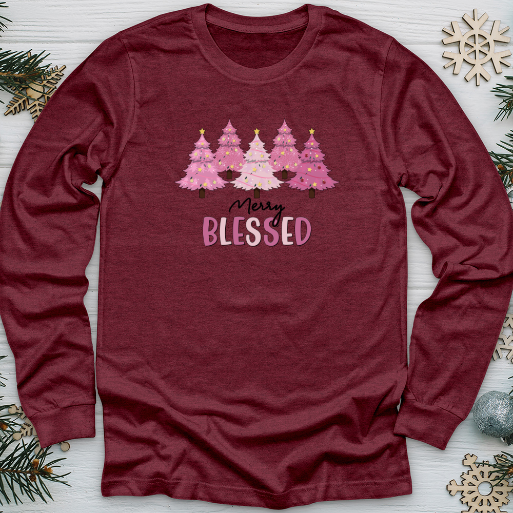 Merry Blessed Pink Tree Farm Long Sleeve Tee