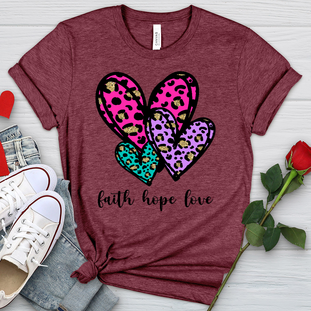 Faith Hope Love Coloful Leopard Heathered Tee