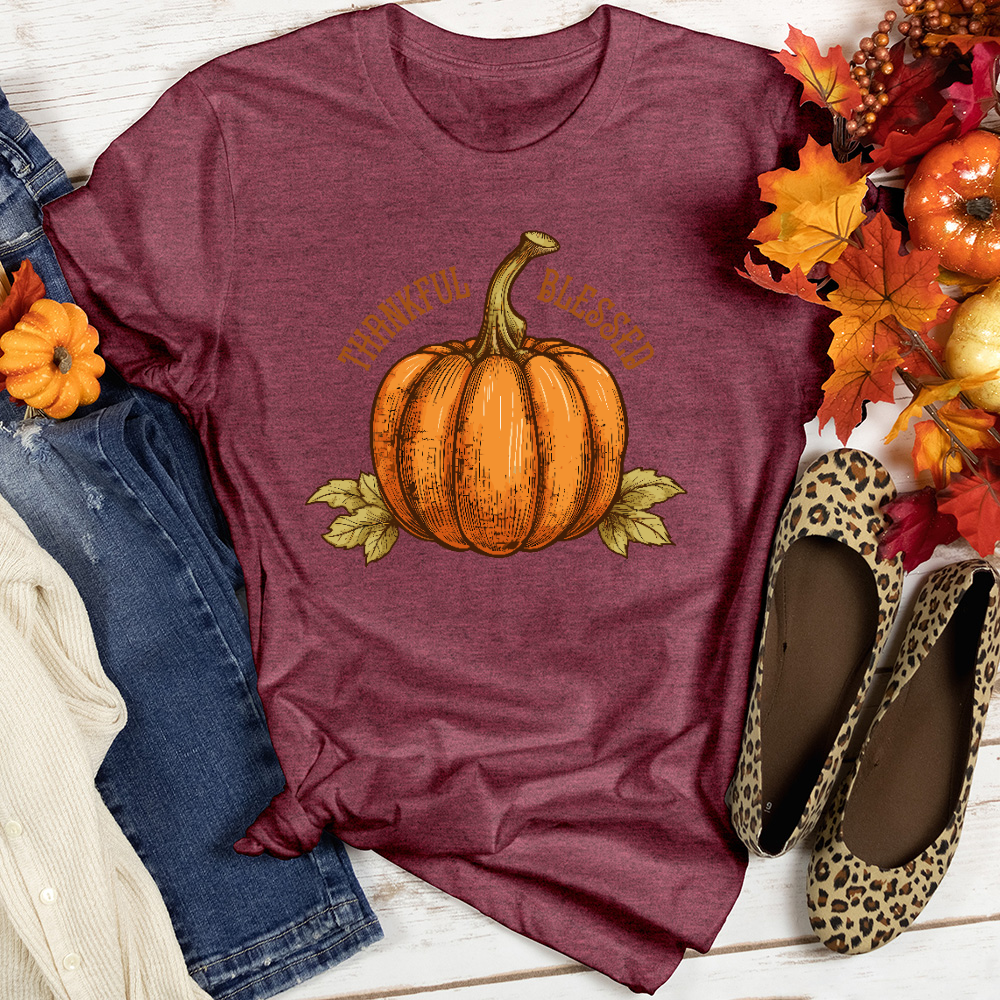 Thankful Blessed Pumpkin Heathered Tee