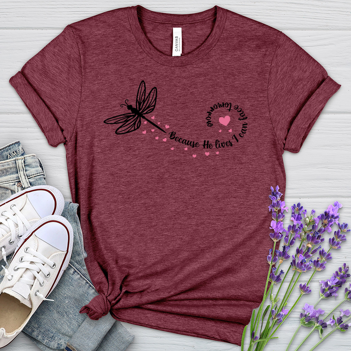 Because He Lives Dragonfly Heathered Tee