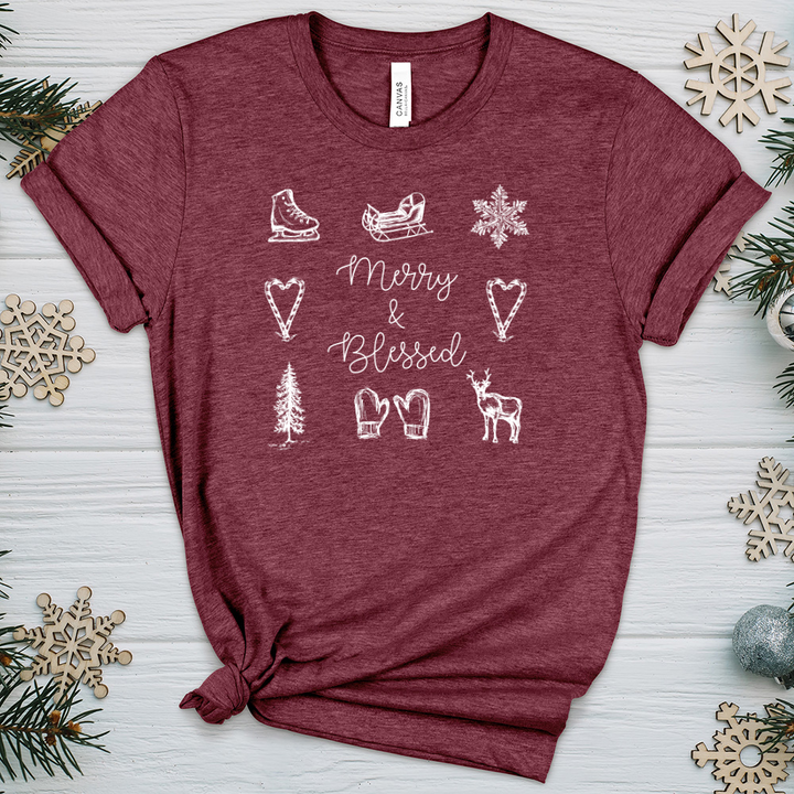 Merry Blessed Christmas Pattern Heathered Tee