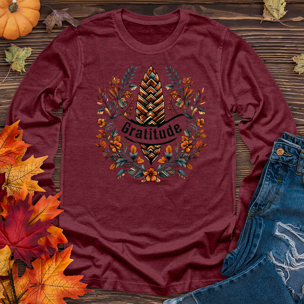 Herringbone Pinecone Gratitude Long Sleeve Tee