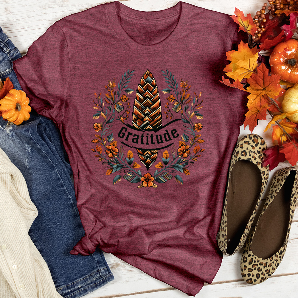 Herringbone Pinecone Gratitude Heathered Tee