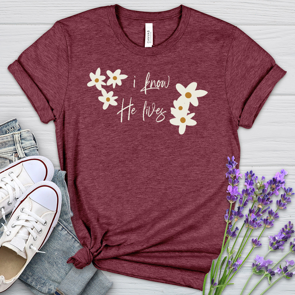 Because He Lives Cute Daisies Heathered Tee