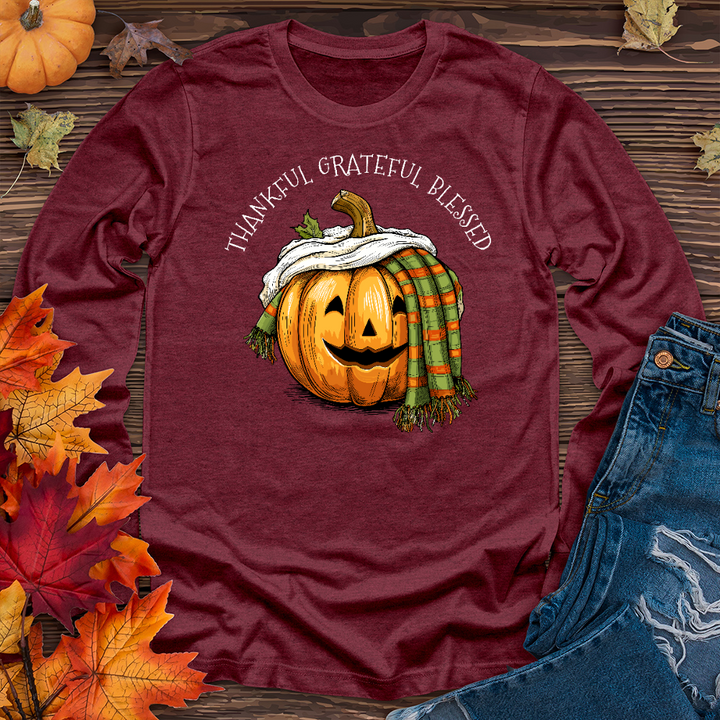 Thankful Grateful Blessed Happy Pumpkin Long Sleeve Tee