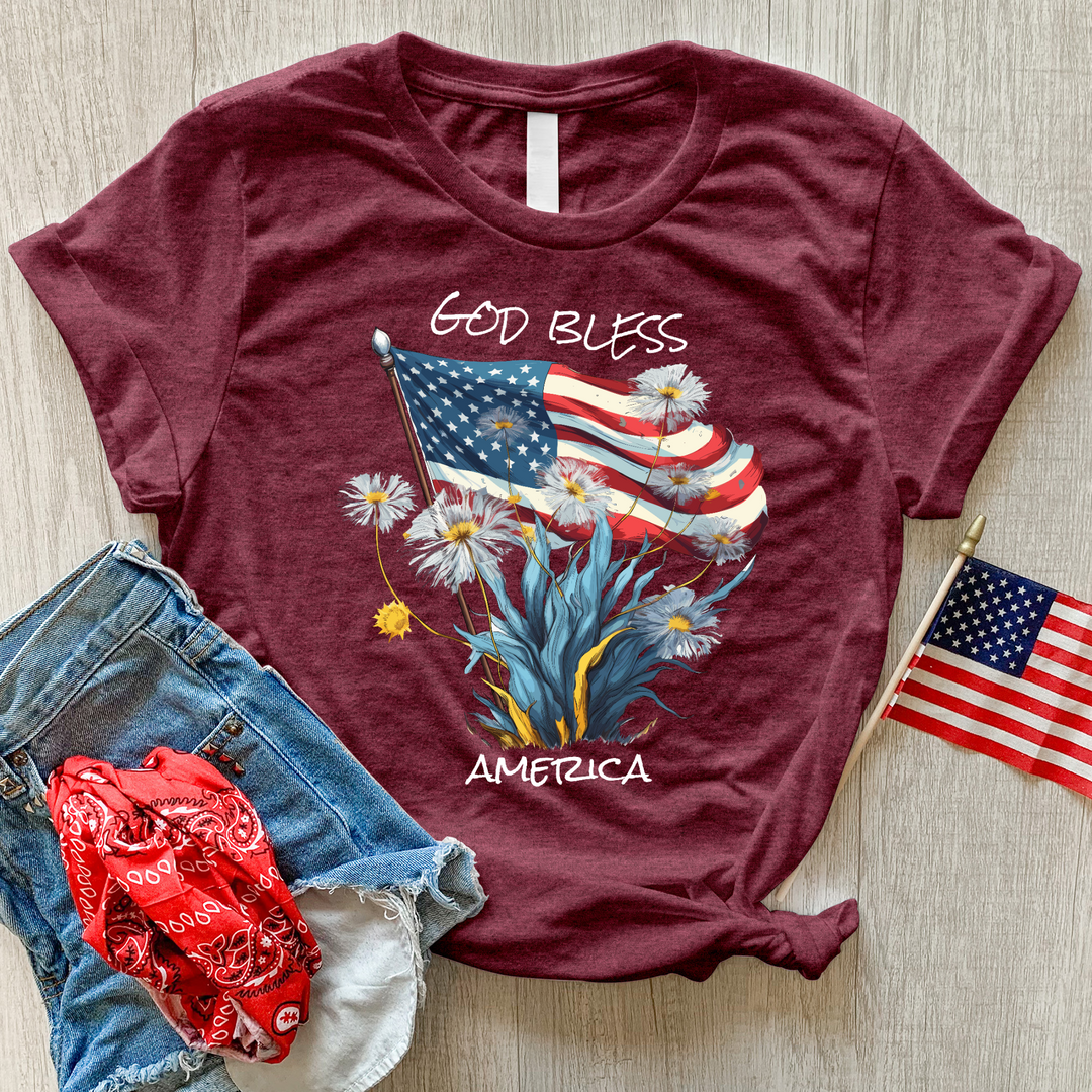 God Bless America Dandelions Heathered Tee