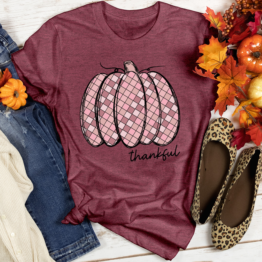 Thankful Pink Pumpkin Pattern Heathered Tee