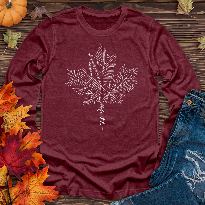 Thankful Maple Leaf Drawing Long Sleeve Tee