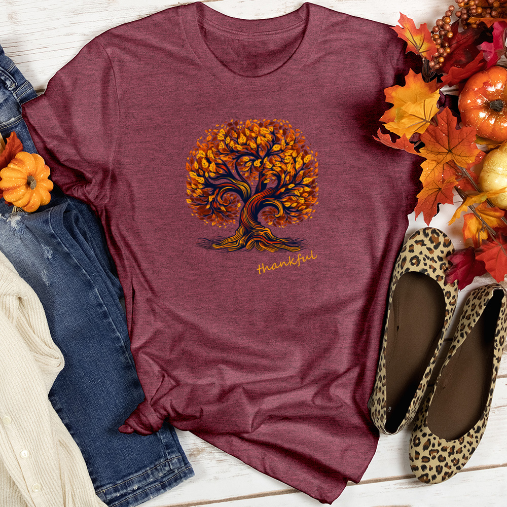 Thankful Batik Autumn Tree Heathered Tee