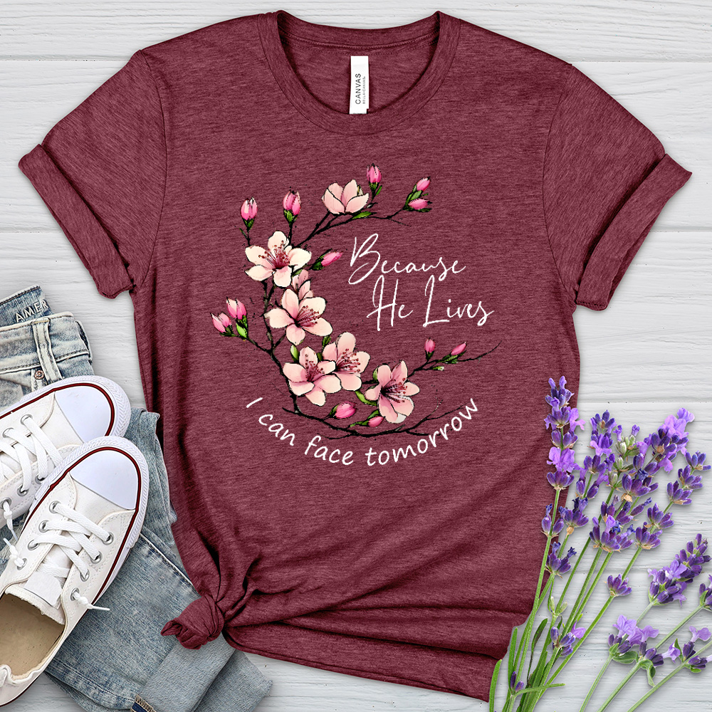 Because He Lives Pink Flowers Heathered Tee