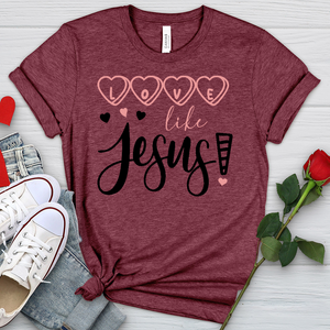 Love Like Jesus Candy Hearts Heathered Tee