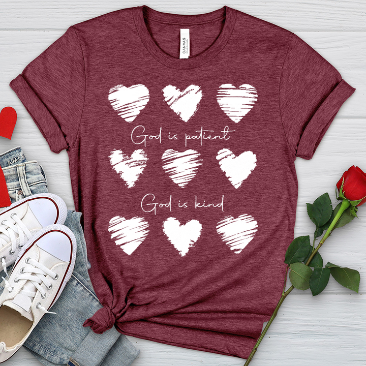 God Is Patient Hearts Heathered Tee