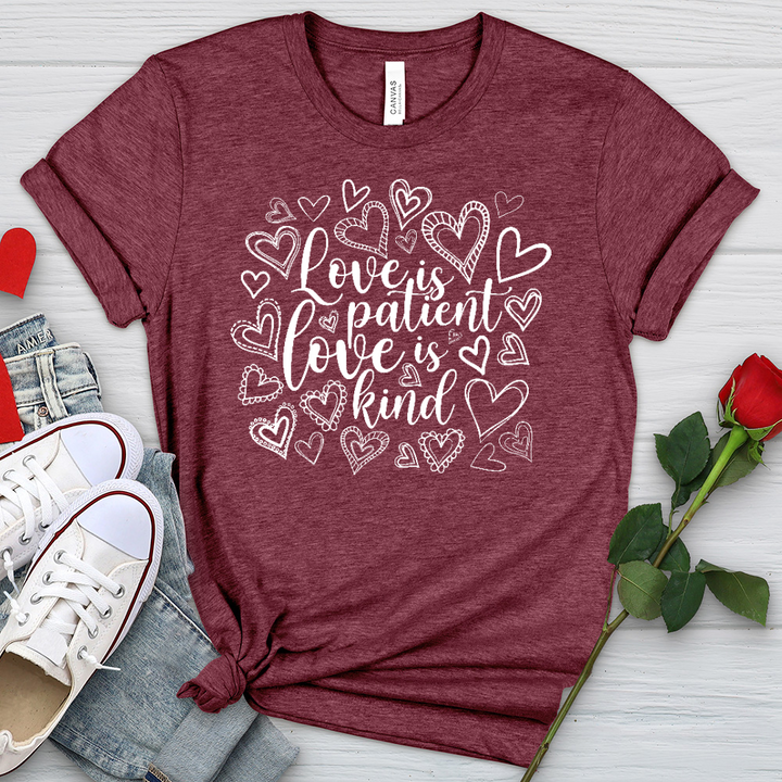 Love Is Patient Doodle Hearts Heathered Tee