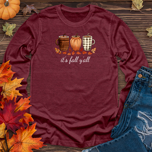 It's Fall Plaid Coffee Cups Long Sleeve Tee