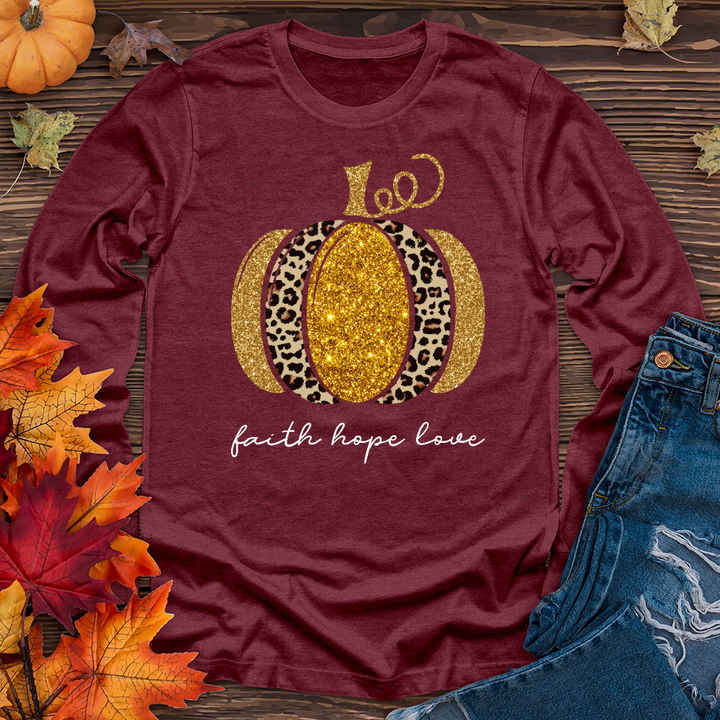 Faith Hope Love Leopard Pumpkin Long Sleeve Tee