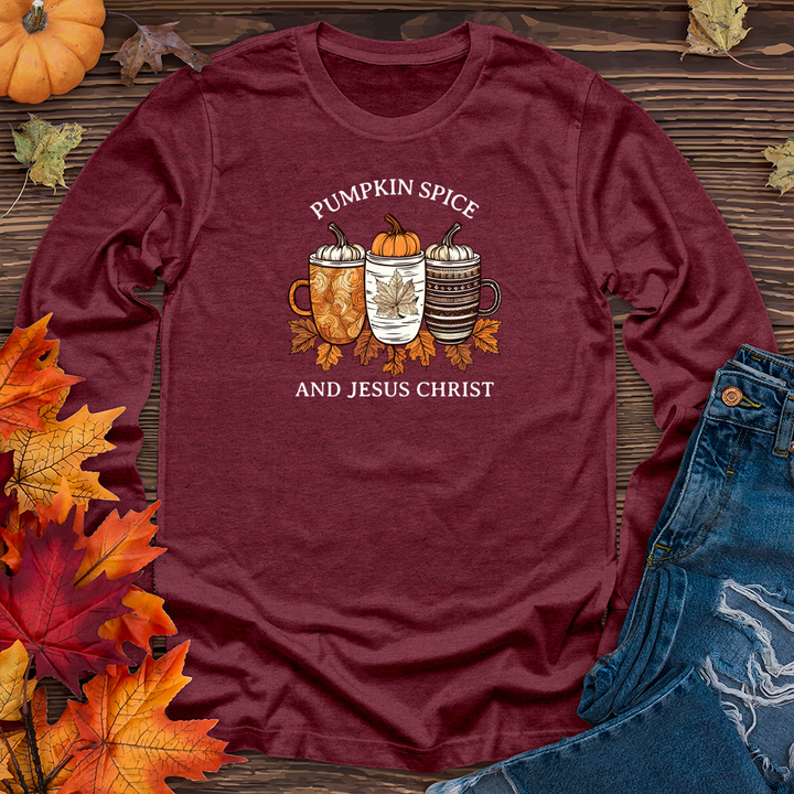 Vintage Pumpkin Spice Trio Coffee Cups Long Sleeve Tee