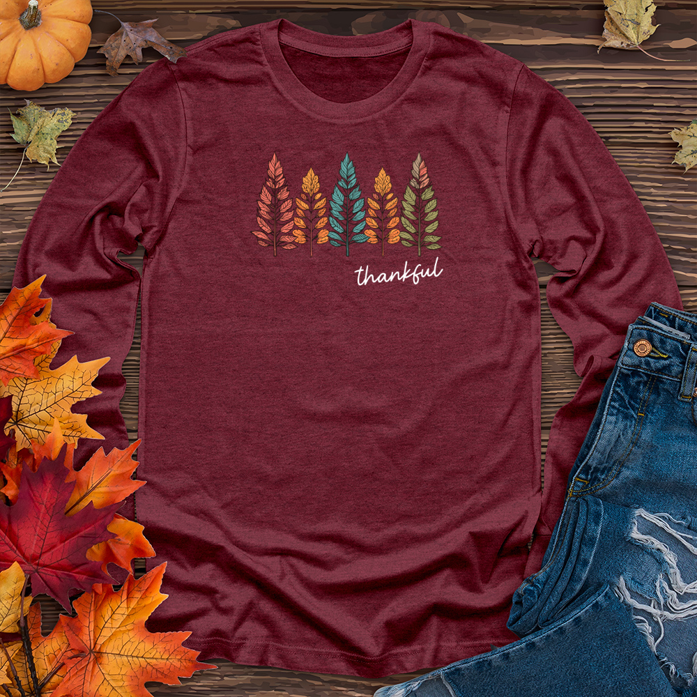 Retro Cozy Floral Trio Pine Trees Long Sleeve Tee