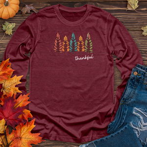 Retro Cozy Floral Trio Pine Trees Long Sleeve Tee