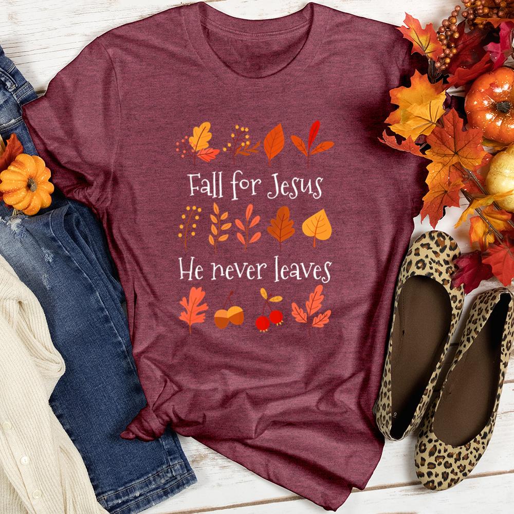 Fall For Jesus Leaf Patterns Heathered Tee