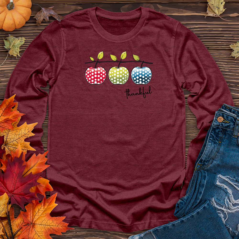 Retro Harvest Polka Dot Trio Apples Long Sleeve Tee