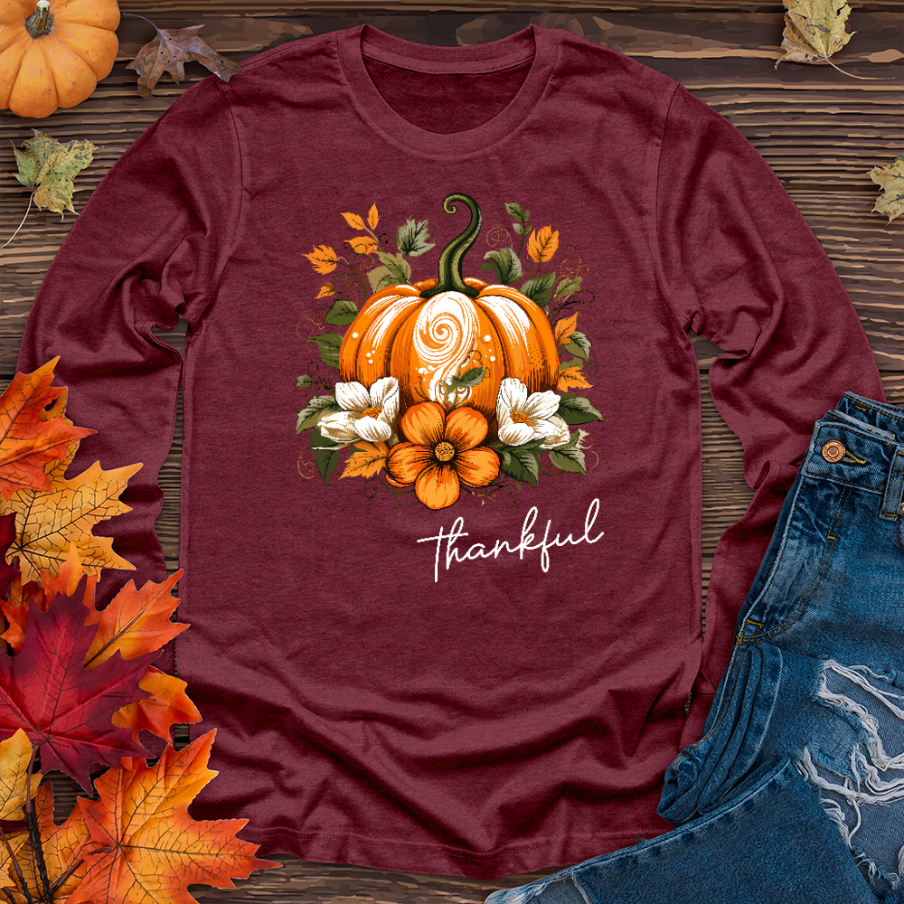 Thankful Foliage Pumpkin Long Sleeve Tee