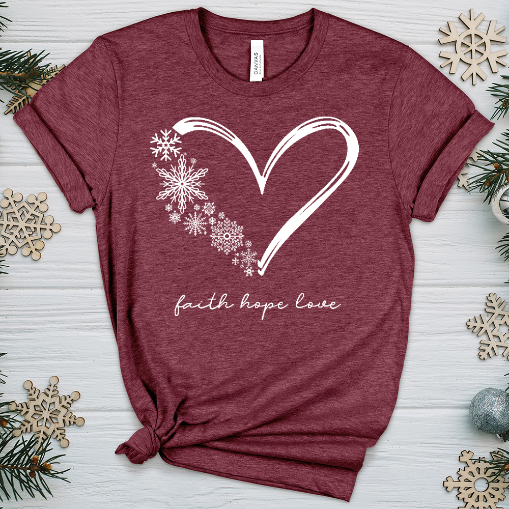 Snowflake Faith Hope Love Heart Heathered Tee