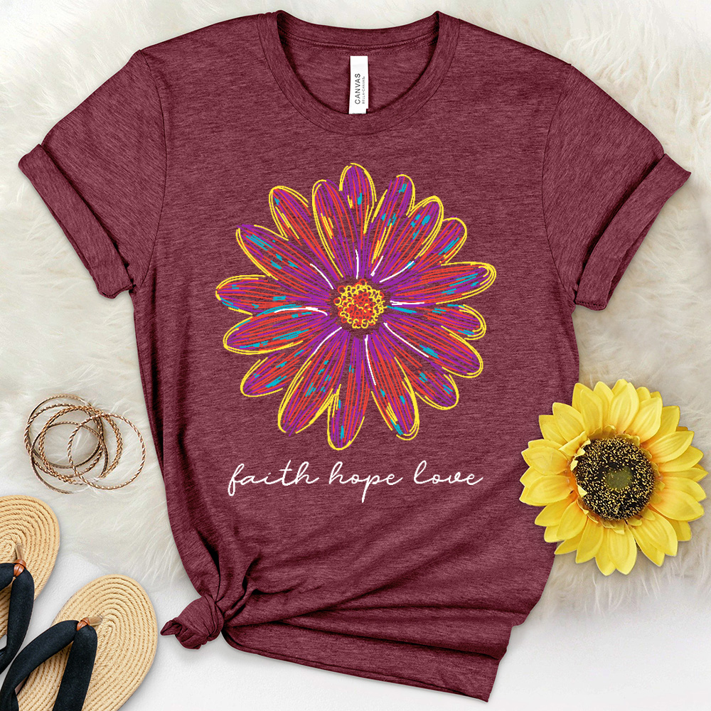 Faith Hope Love Retro Flower Heathered Tee