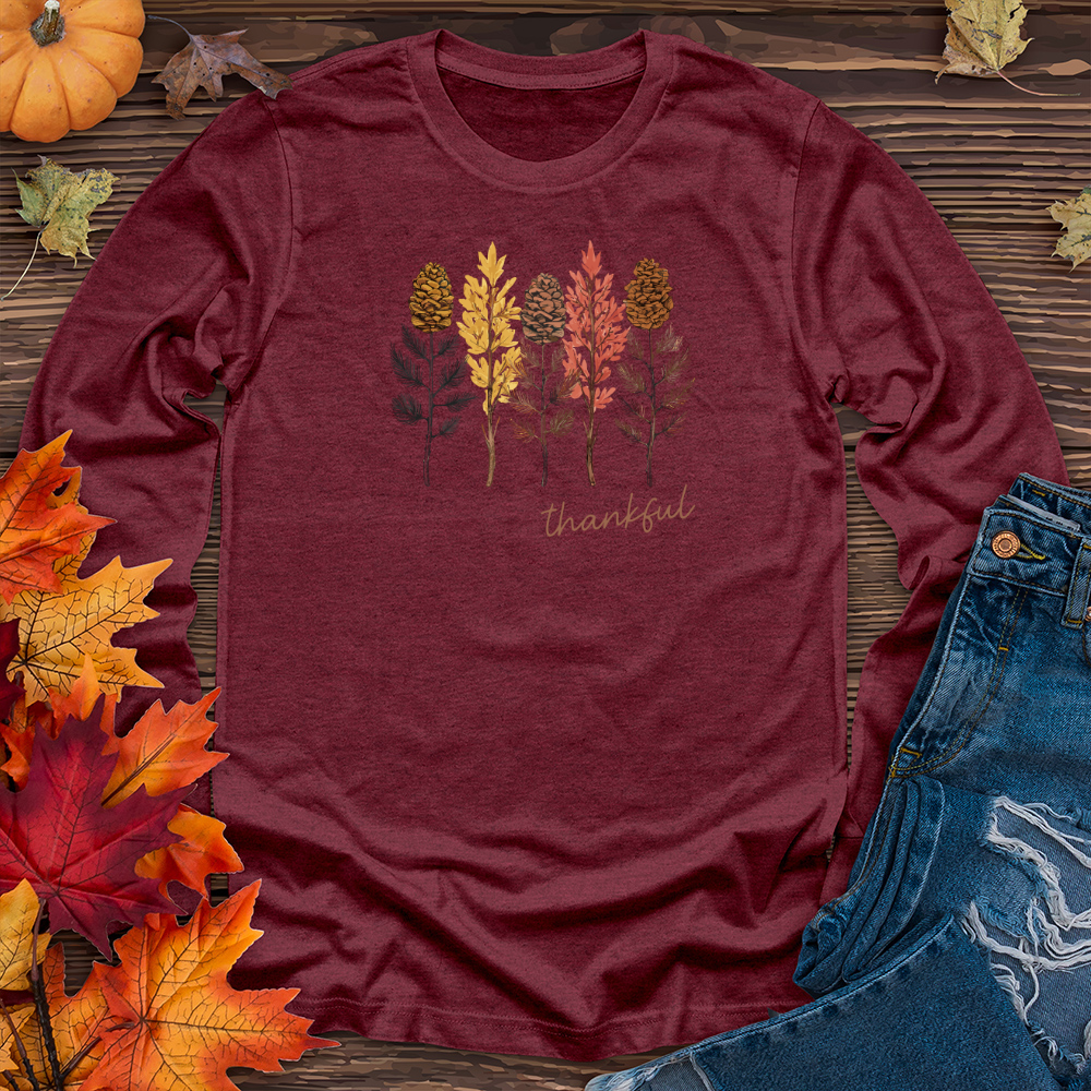 Cozy Autumn Trio Pine Trees Long Sleeve Tee