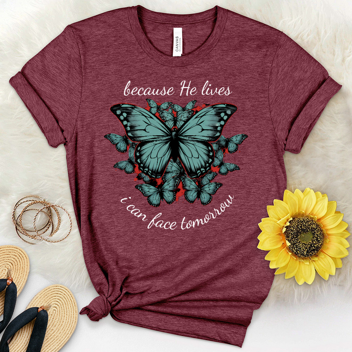 Because He Lives Butterflies Heathered Tee