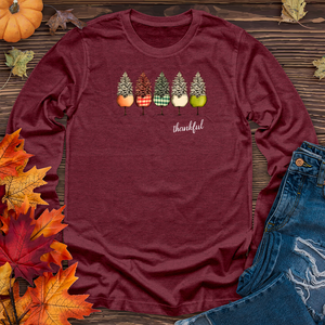 Vintage Apple Picking Gingham Trio Pine Trees Long Sleeve Tee