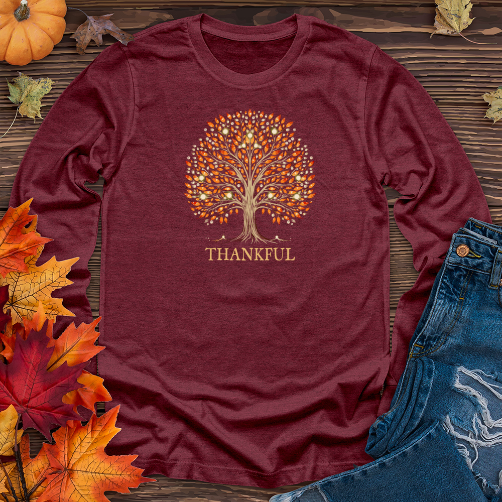 Retro Bonfire Sparkle Fall Themes Tree Long Sleeve Tee