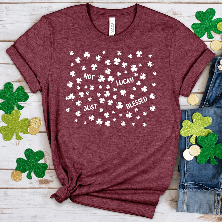 Just Blessed Falling Clovers Heathered Tee