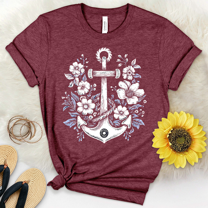 Anchor With Flower Heathered Tee