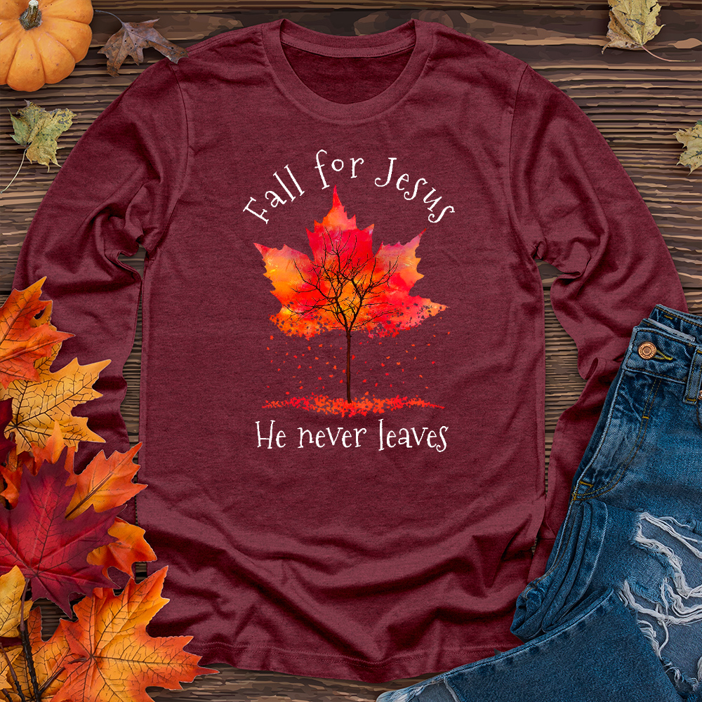 Fall For Jesus Falling Leaves Long Sleeve Tee