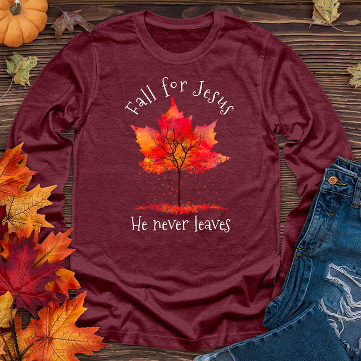 Fall For Jesus Falling Leaves Long Sleeve Tee