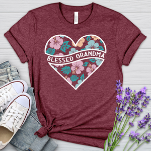 Blessed Grandma Wavy Heart Heathered Tee