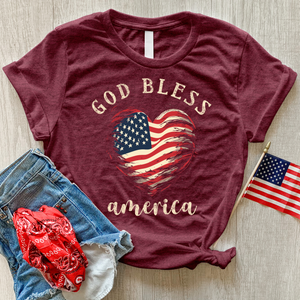 God Bless Waving Flag Heathered Tee