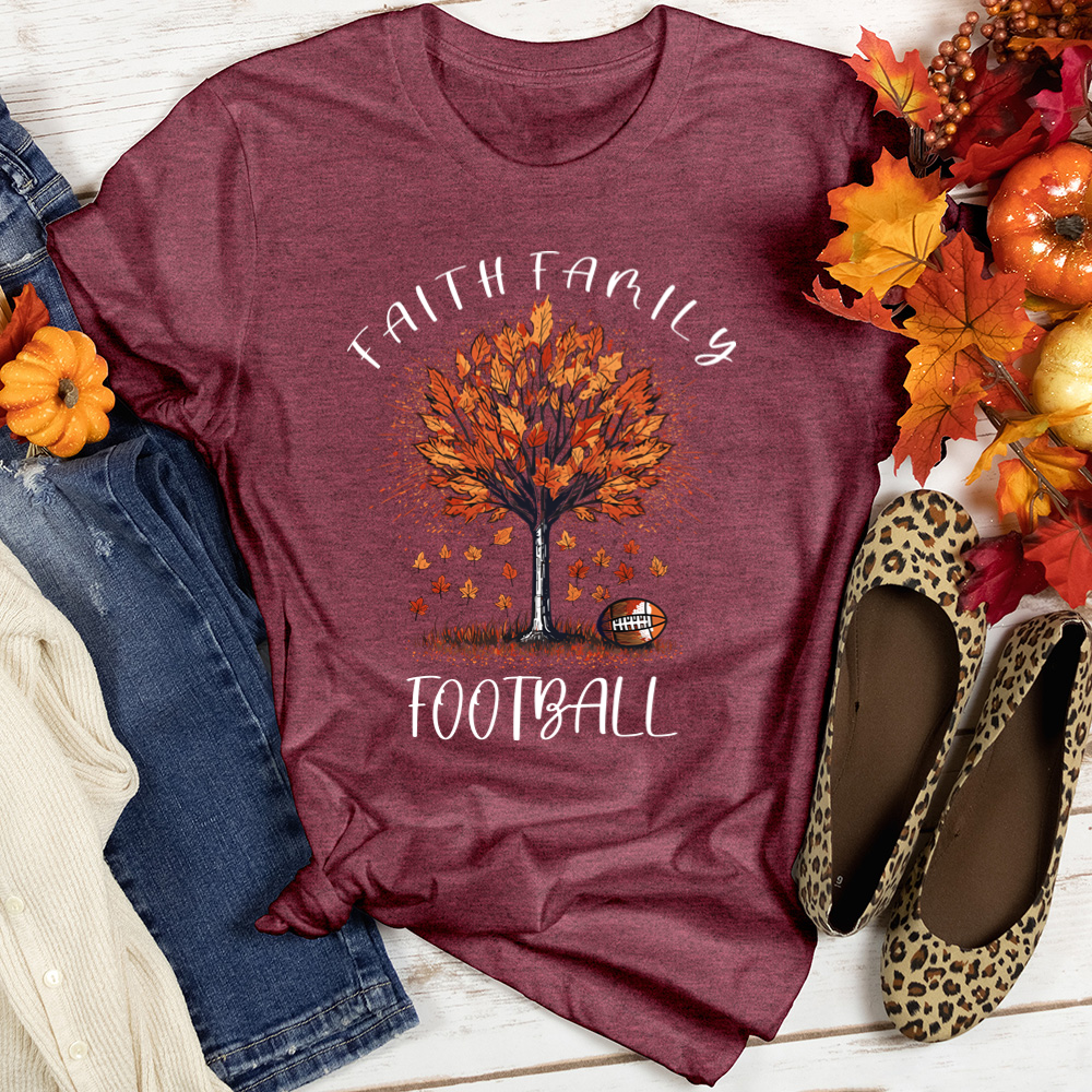 Faith Family Football Foliage Heathered Tee