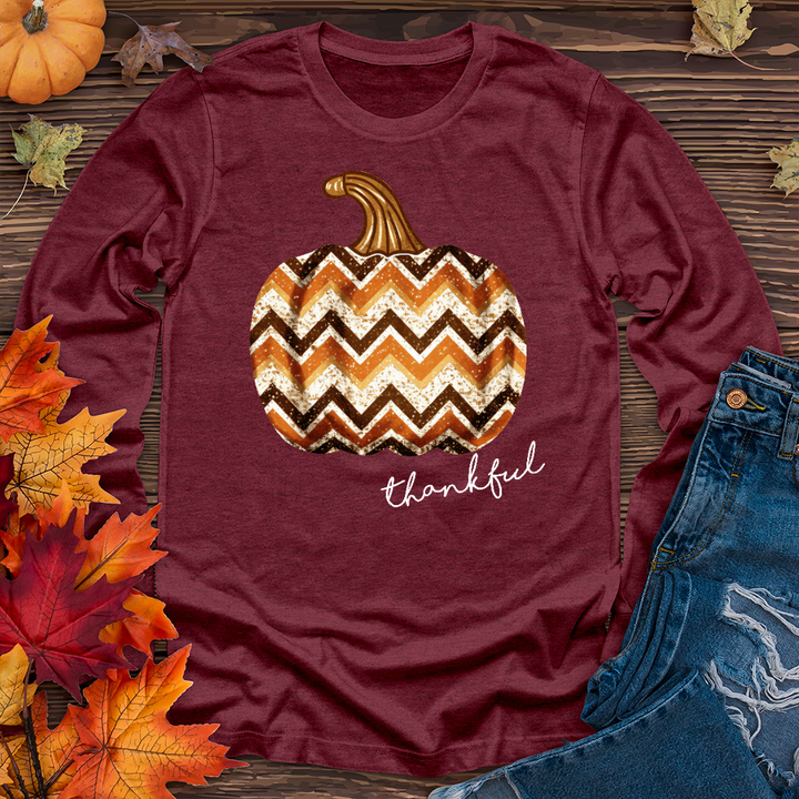 Thankful Sparkling Festive Pumpkin Long Sleeve Tee