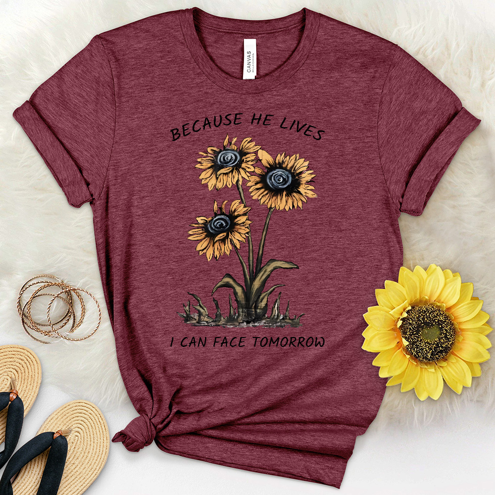 Because He Lives Sunflower Trio Heathered Tee