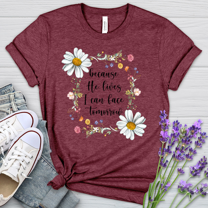 Because He Flower Patch Heathered Tee