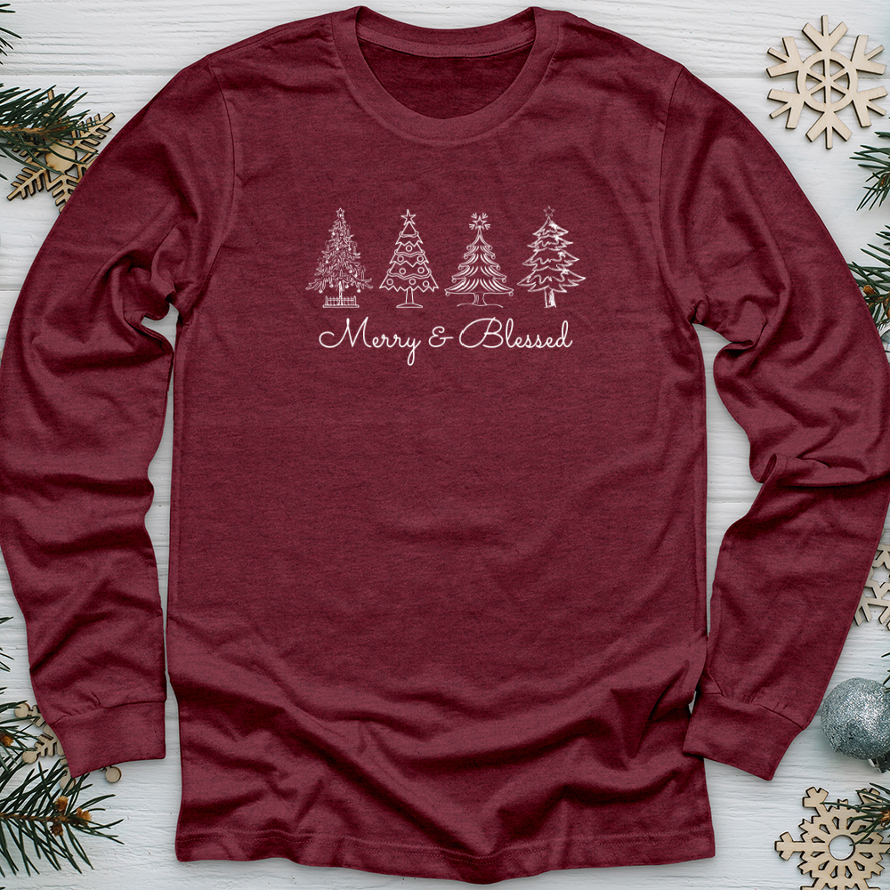 Merry & Blessed White Trees Long Sleeve Tee