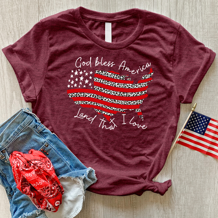 God Bless America Leopard Heathered Tee