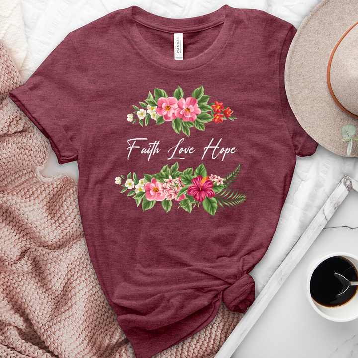 Faith Love Hope Flower Heathered Tee