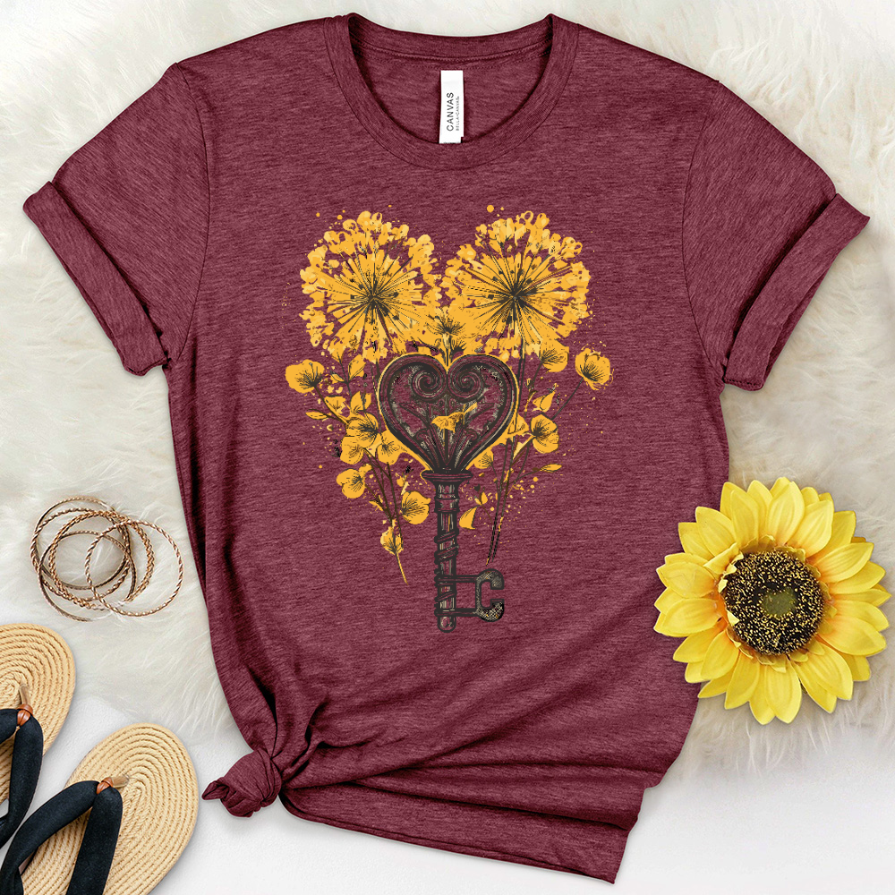 Dandelion Heart Faith Key Heathered Tee