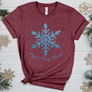 Joyful Merry Blessed Blue Snowflake Heathered Tee