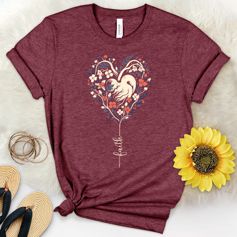 Faith Distressed Heart Floral Heathered Tee