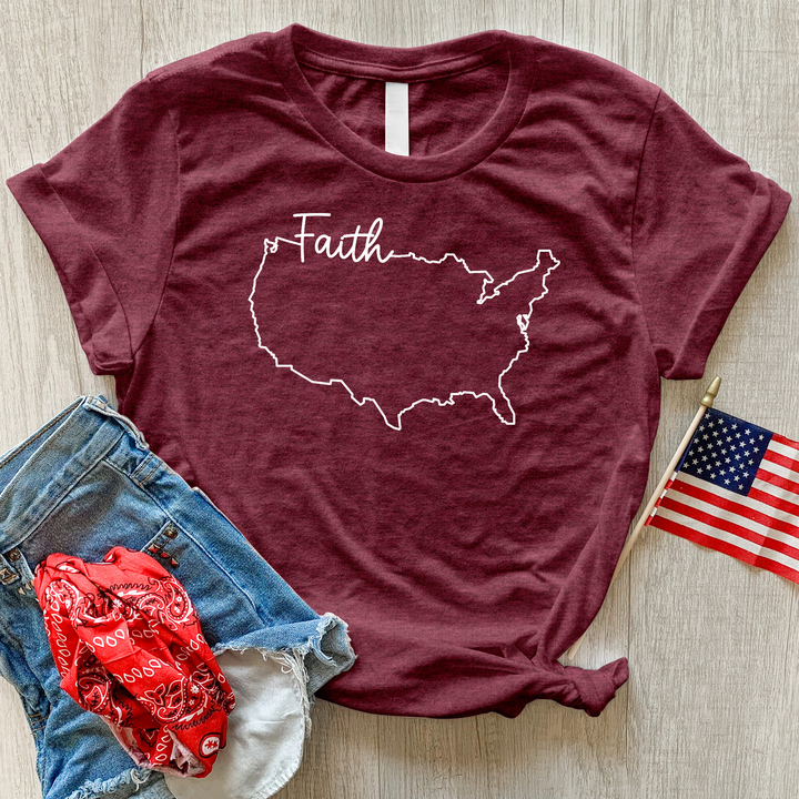 Faith With USA Map Heathered Tee