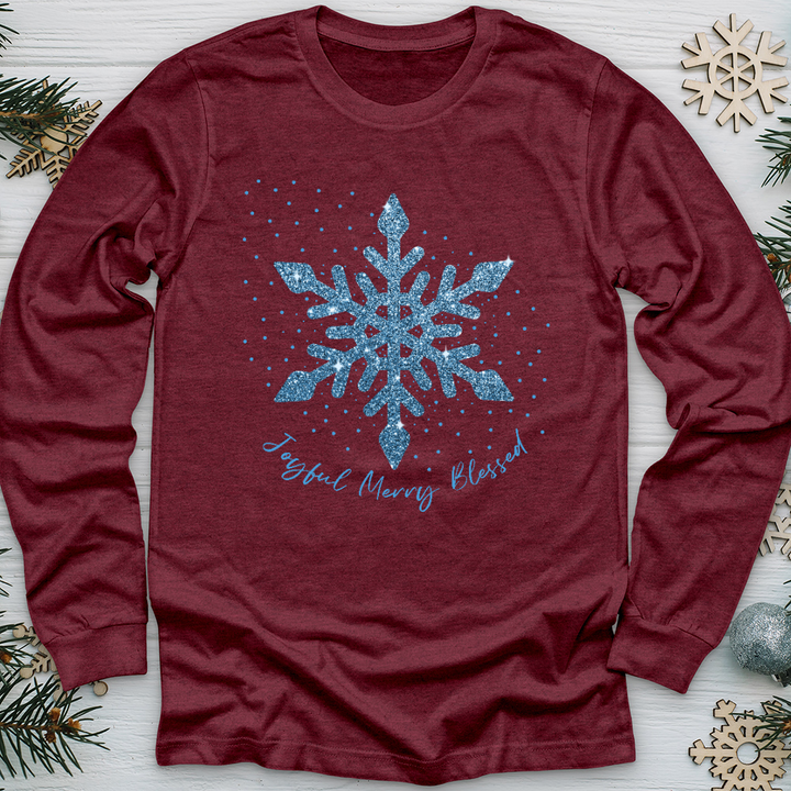 Joyful Merry Blessed Blue Snowflake Long Sleeve Tee